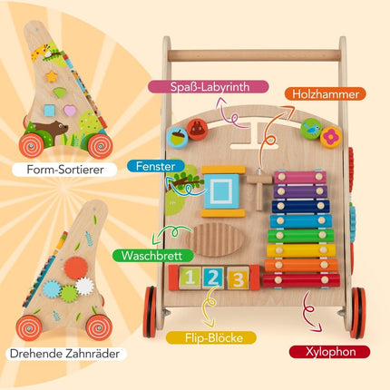 Hölzerner Baby-Lauflernwagen mit Griff, Stauraum und Rädern