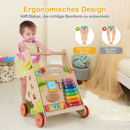 Hölzerner Baby-Lauflernwagen mit Griff, Stauraum und Rädern