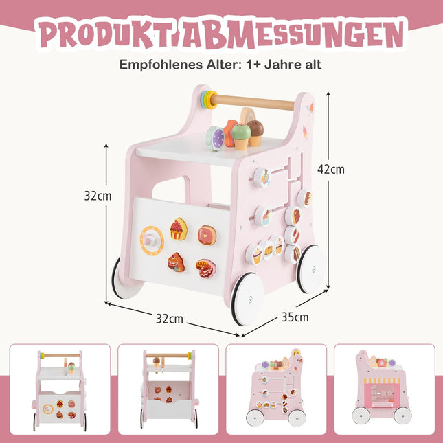 Hölzerner Lauflernwagen mit Stauraum – Rosa, Montessori-Spielzeug