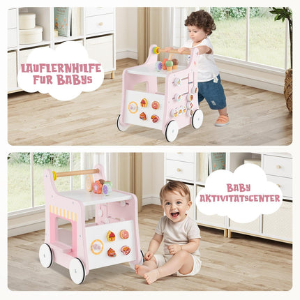 Wooden Baby Walker with Storage – Pink, Montessori Toy