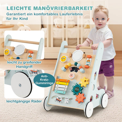 Hölzerner Baby-Lauflernwagen mit Rädern, 8-in-1-Aktivitätszentrum