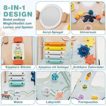 Hölzerner Baby-Lauflernwagen mit Rädern, 8-in-1-Aktivitätszentrum