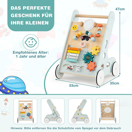 Hölzerner Baby-Lauflernwagen mit Rädern, 8-in-1-Aktivitätszentrum
