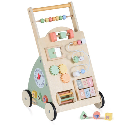 Hölzerner Babywalker mit Rädern und Aufbewahrungskorb