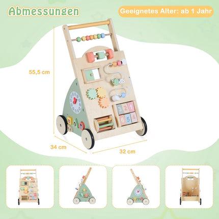 Hölzerner Babywalker mit Rädern und Aufbewahrungskorb