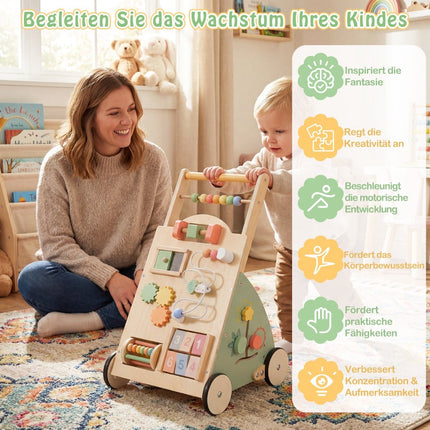 Hölzerner Babywalker mit Rädern und Aufbewahrungskorb