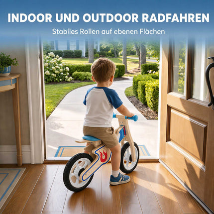 Wooden Balance Bike for Kids 3-5 Years with Adjustable Seat, EVA Wheels, Natural