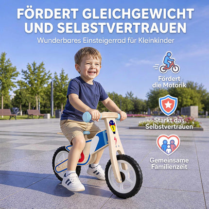 Wooden Balance Bike for Kids 3-5 Years with Adjustable Seat, EVA Wheels, Natural
