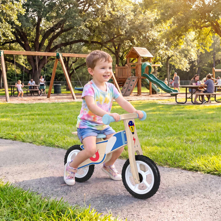 Wooden Balance Bike for Kids 3-5 Years with Adjustable Seat, EVA Wheels, Natural