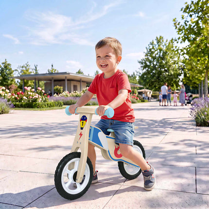 Wooden Balance Bike for Kids 3-5 Years with Adjustable Seat, EVA Wheels, Natural
