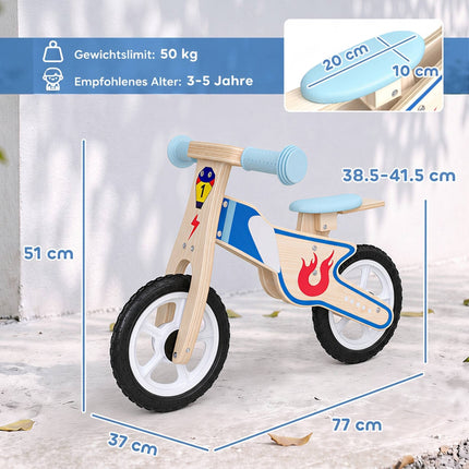 Wooden Balance Bike for Kids 3-5 Years with Adjustable Seat, EVA Wheels, Natural
