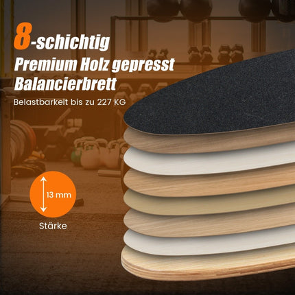Balance Board aus Holz, Wackelbrett mit Rad &amp; Decke, 3-in-1 Balance Board Kit, Schwarz