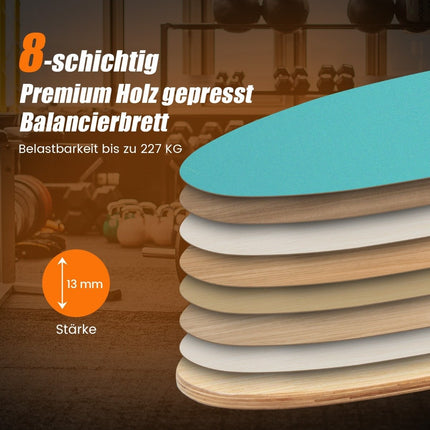 Balance Board aus Holz, Wackelbrett mit Rad &amp; Decke, 3-in-1 Balance Board Kit, Blau