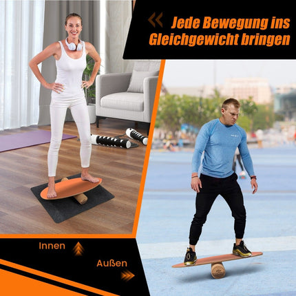 Wooden Balance Board Wobble Board with Wheel & Blanket 3-in-1 Balance Board Kit Orange