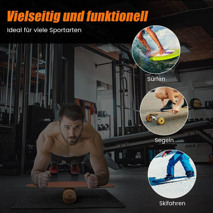 Wooden Balance Board Wobble Board with Wheel & Blanket 3-in-1 Balance Board Kit Orange