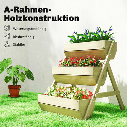 Kräuter-Balkonbeet aus Holz, 3-stöckig, mit Drainagelöchern