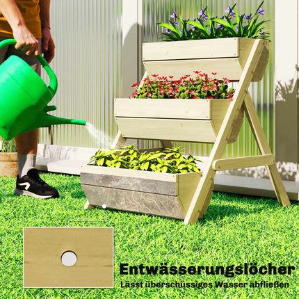 Kräuter-Balkonbeet aus Holz, 3-stöckig, mit Drainagelöchern