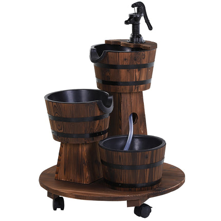 Fontaine en bois avec pompe à eau, fontaine d'intérieur, tonneau en bois, bois carbonisé, 60 x 60 x 78 cm