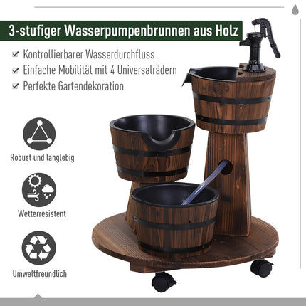 Fontaine en bois avec pompe à eau, fontaine d'intérieur, tonneau en bois, bois carbonisé, 60 x 60 x 78 cm