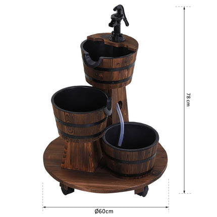 Fontaine en bois avec pompe à eau, fontaine d'intérieur, tonneau en bois, bois carbonisé, 60 x 60 x 78 cm