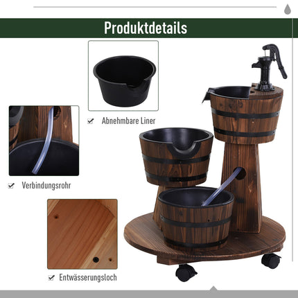 Fontaine en bois avec pompe à eau, fontaine d'intérieur, tonneau en bois, bois carbonisé, 60 x 60 x 78 cm