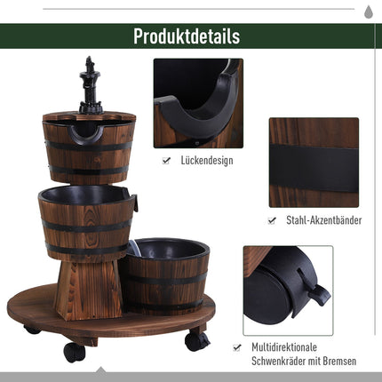 Fontaine en bois avec pompe à eau, fontaine d'intérieur, tonneau en bois, bois carbonisé, 60 x 60 x 78 cm