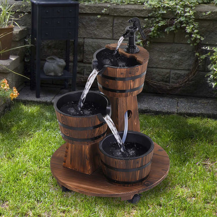 Fontaine en bois avec pompe à eau, fontaine d'intérieur, tonneau en bois, bois carbonisé, 60 x 60 x 78 cm
