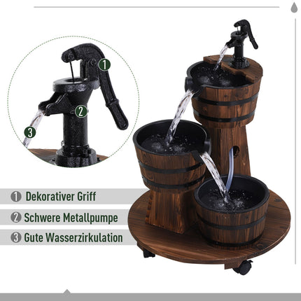 Fontaine en bois avec pompe à eau, fontaine d'intérieur, tonneau en bois, bois carbonisé, 60 x 60 x 78 cm