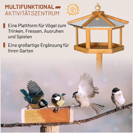 Wooden Bird Feeder Table with Stand and Sloped Metal Roof, Ø57.7x153 cm