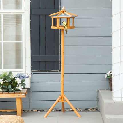 Wooden Bird Feeder Table with Stand and Sloped Metal Roof, Ø57.7x153 cm