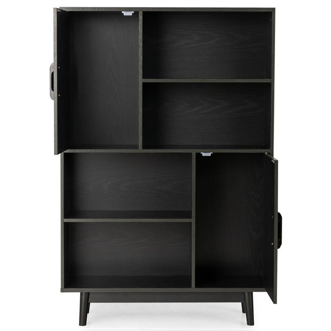 Bücherregal aus Holz, 4 Etagen, Bücherregal mit 2 Türen, Lagerschrank, Schwarz
