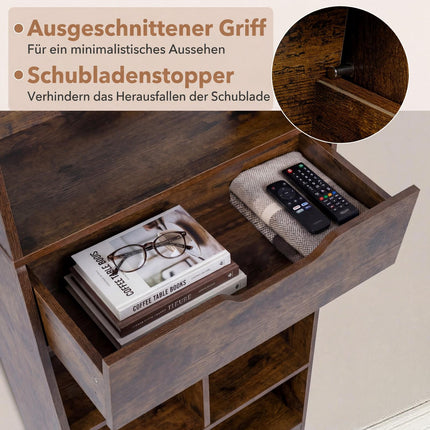 Bücherregal aus Holz mit 10 Fächern und 1 Schublade, 50x24x180 cm