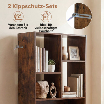 Bücherregal aus Holz mit 10 Fächern und 1 Schublade, 50x24x180 cm