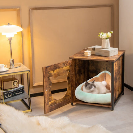 Wooden Cat Cabinet with Door – Litter Box Enclosure