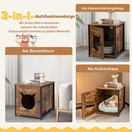 Wooden Cat Cabinet with Door – Litter Box Enclosure