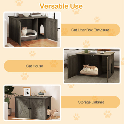 Wooden Cat House & Litter Box Enclosure with Divider