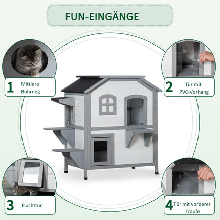Katzenhaus aus Holz für draußen mit Treppe für kleine Katzen