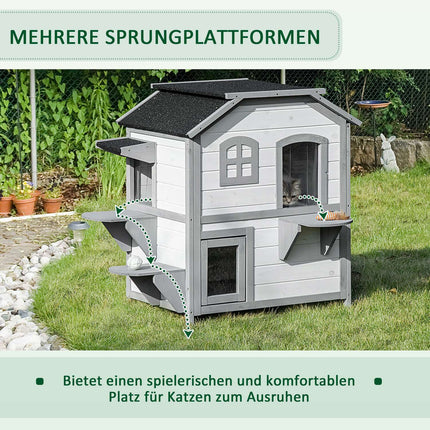 Katzenhaus aus Holz für draußen mit Treppe für kleine Katzen