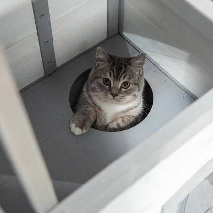 Katzenhaus aus Holz für draußen mit Treppe für kleine Katzen