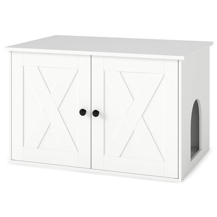 Wooden Cat House with Divider & Washroom – White