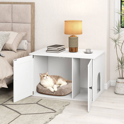Wooden Cat House with Divider & Washroom – White