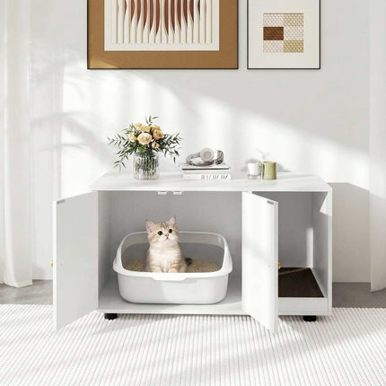 Wooden Cat Litter Box Enclosure with Scratching Board