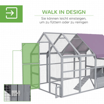 Chicken house with run and nesting box, suitable for 8-12 chickens