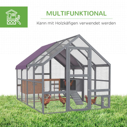 Chicken house with run and nesting box, suitable for 8-12 chickens