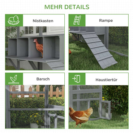 Chicken house with run and nesting box, suitable for 8-12 chickens
