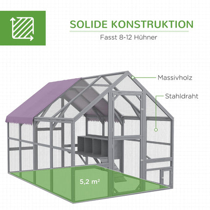 Chicken house with run and nesting box, suitable for 8-12 chickens