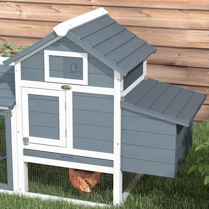 Wooden Chicken Coop for 2-3 Hens with Run and Nesting Box, 151.5 x 54 x 87 cm