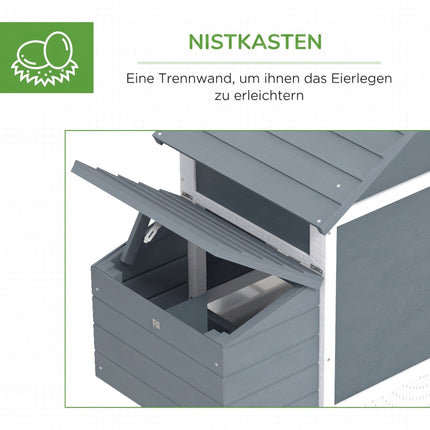 Wooden Chicken Coop for 2-3 Hens with Run and Nesting Box, 151.5 x 54 x 87 cm