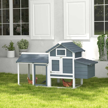 Wooden Chicken Coop for 2-3 Hens with Run and Nesting Box, 151.5 x 54 x 87 cm