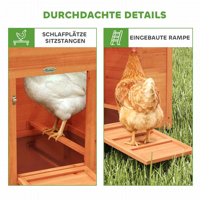 Wooden Chicken Coop with Nesting Box, Perches, Waterproof Roof